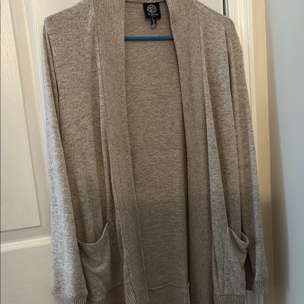 Bobeau Tan Open-Front Cardigan Sweater